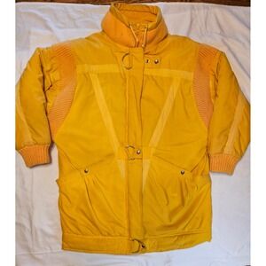 Vintage Bright Yellow‎ Ski Jacket Women's Puffer Hooded Winter Snow Coat